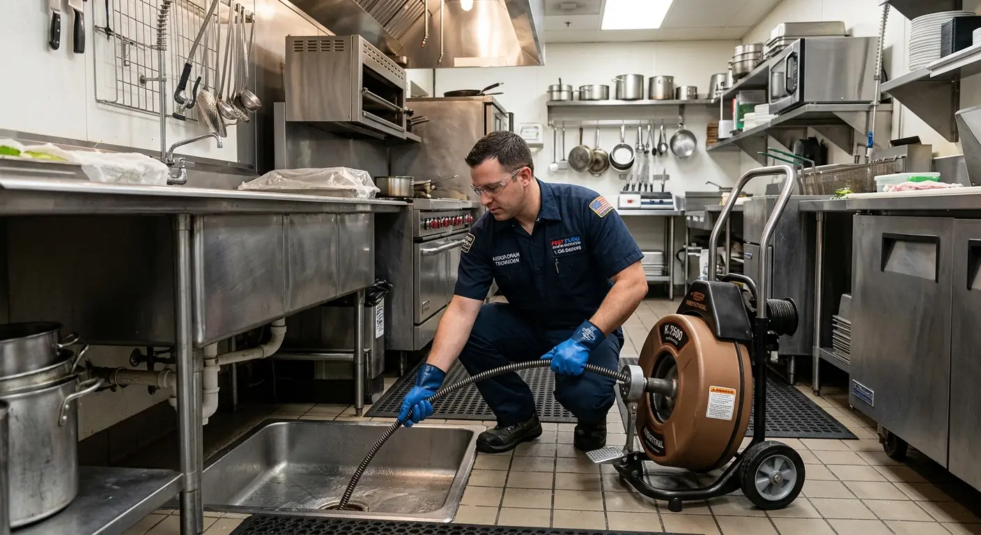 Commercial drain cleaning service in a restaurant kitchen in Maryland City
